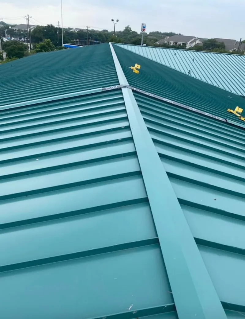 Green commercial metal roof ridge and valley for Metal Roof Repair in Petaluma